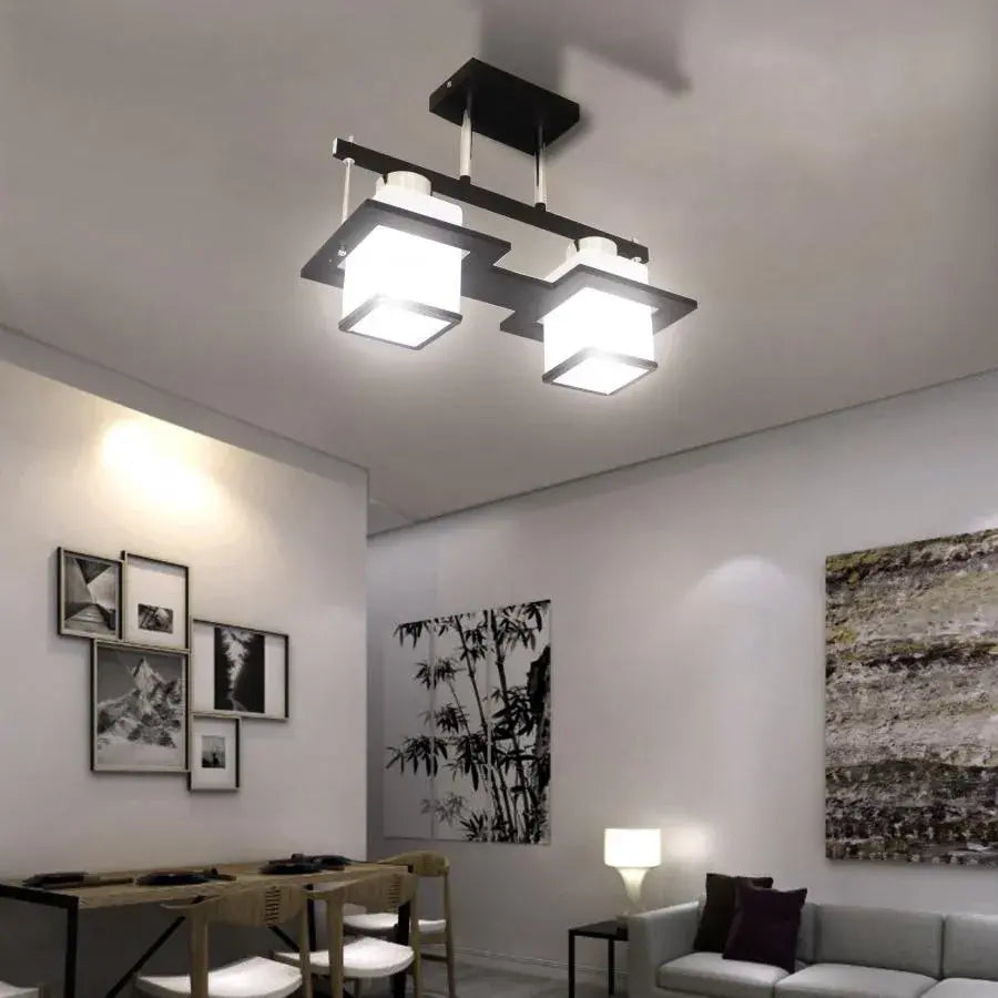 Klasický lustr Aramis s dřevěným čtvercovým stínidlem 2X E27 Šedočerný Klasické lustry Výchozí název Alessandro Design