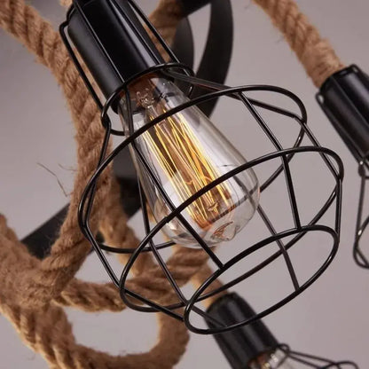 Andy Lustr 6x E27 Metal and Brown Rope Vintage Lustry Výchozí název Alessandro Design