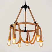 Rustikální strunový lustr 6x E27 kruhové lano zavěšené vintage lustry Výchozí název Alessandro Design