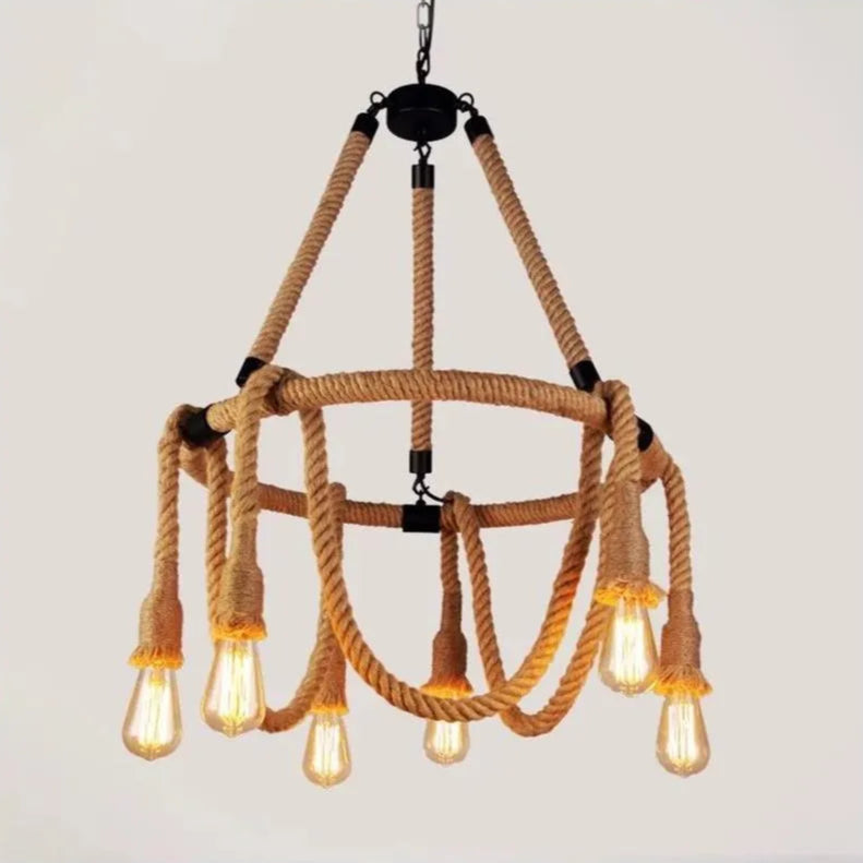 Rustikální strunový lustr 6x E27 kruhové lano zavěšené vintage lustry Výchozí název Alessandro Design