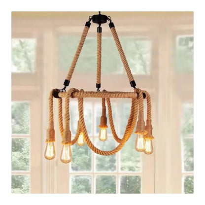 Rustikální strunový lustr 6x E27 kruhové lano zavěšené vintage lustry Výchozí název Alessandro Design