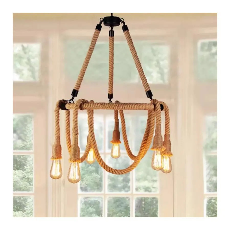 Rustikální strunový lustr 6x E27 kruhové lano zavěšené vintage lustry Výchozí název Alessandro Design