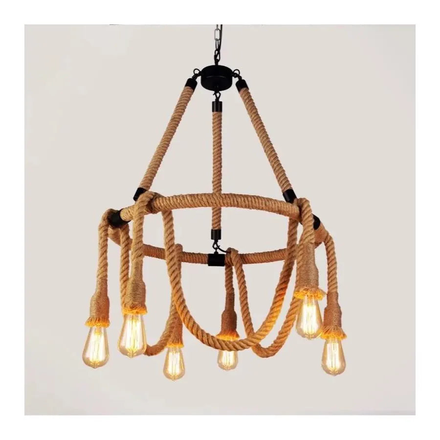 Rustikální strunový lustr 6x E27 kruhové lano zavěšené vintage lustry Výchozí název Alessandro Design