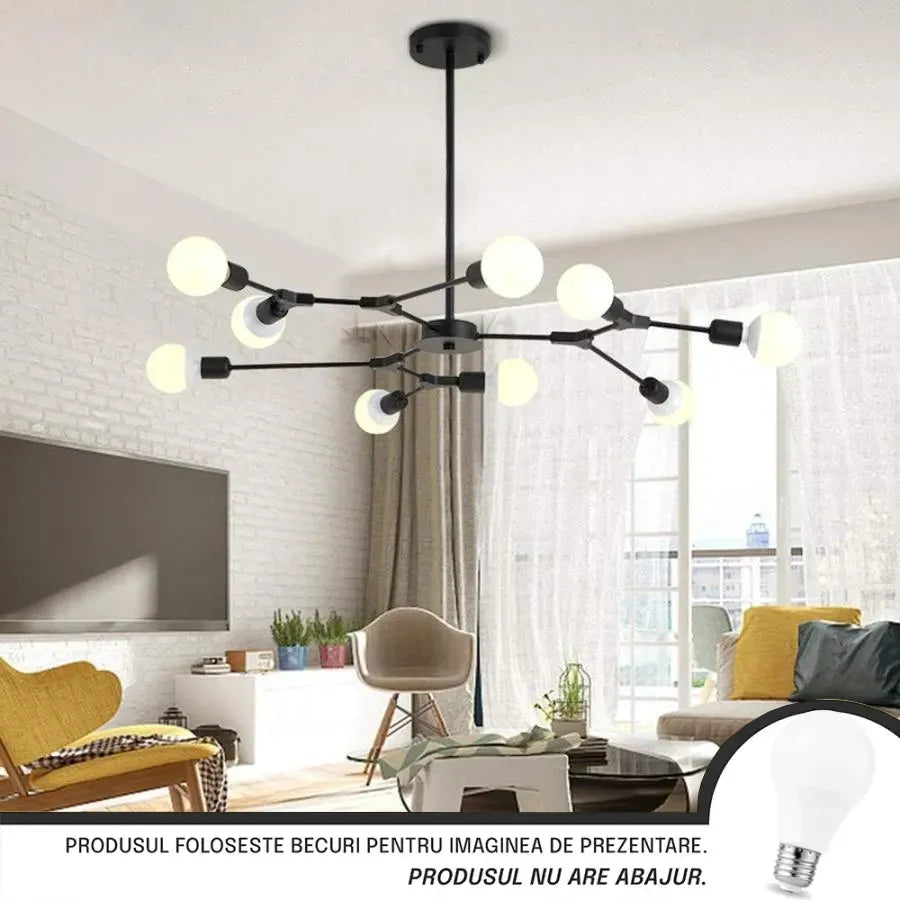 Lustra Architek Nona, 9x E27, černá, kovový lesk Industrial Default Title Alessandro Design