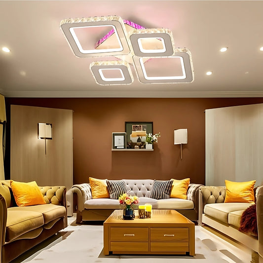 LED lustr s dálkovým ovládáním a křišťálovým TERRANO RGB 162W, 4 čtverce, studené/teplé/neutrální světlo, stmívatelné, lesklá bílá Chrome Crystal LED lustry Výchozí název Alessandro Design