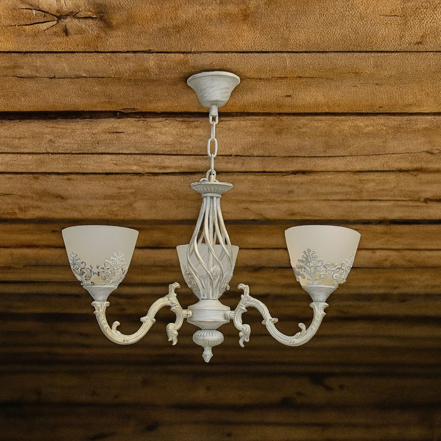 VINTAGE Lustr, Závěsný typ s rameny, COTTAGE, Kruhový, 3xE27, Sklo a kov, Bílý Klasické Lustry Výchozí název Alessandro Design