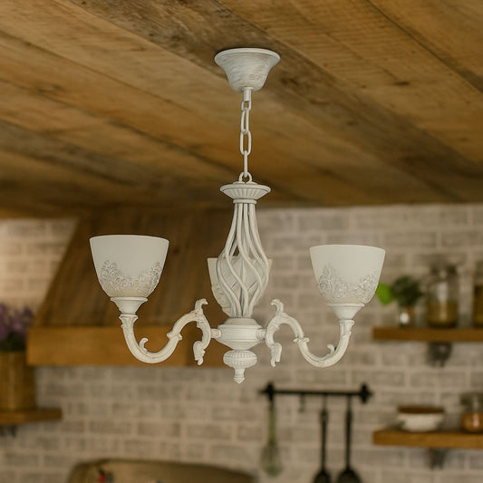 VINTAGE Lustr, Závěsný typ s rameny, COTTAGE, Kruhový, 3xE27, Sklo a kov, Bílý Klasické Lustry Výchozí název Alessandro Design