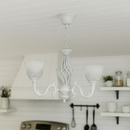 VINTAGE Lustr, Závěsný typ s rameny, COTTAGE, Kruhový, 3xE27, Sklo a kov, Bílý Klasické Lustry Výchozí název Alessandro Design