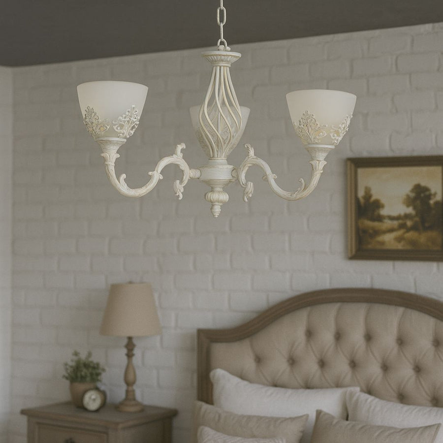 VINTAGE Lustr, Závěsný typ s rameny, COTTAGE, Kruhový, 3xE27, Sklo a kov, Bílý Klasické Lustry Výchozí název Alessandro Design