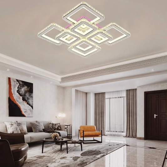 LED lustr s dálkovým ovládáním a krystalem LEILA 175W, 8 čtverců, studené/teplé/neutrální světlo, stmívatelný, lesklý bílý chrom LED lustry s dálkovým ovládáním Výchozí název Alessandro Design