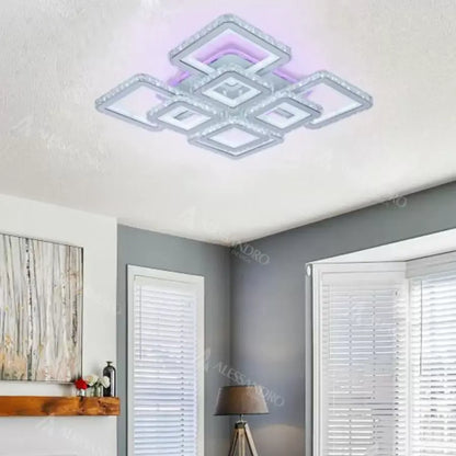 LED lustr s dálkovým ovládáním a krystalem LEILA 175W, 8 čtverců, studené/teplé/neutrální světlo, stmívatelný, lesklý bílý chrom LED lustry s dálkovým ovládáním Výchozí název Alessandro Design