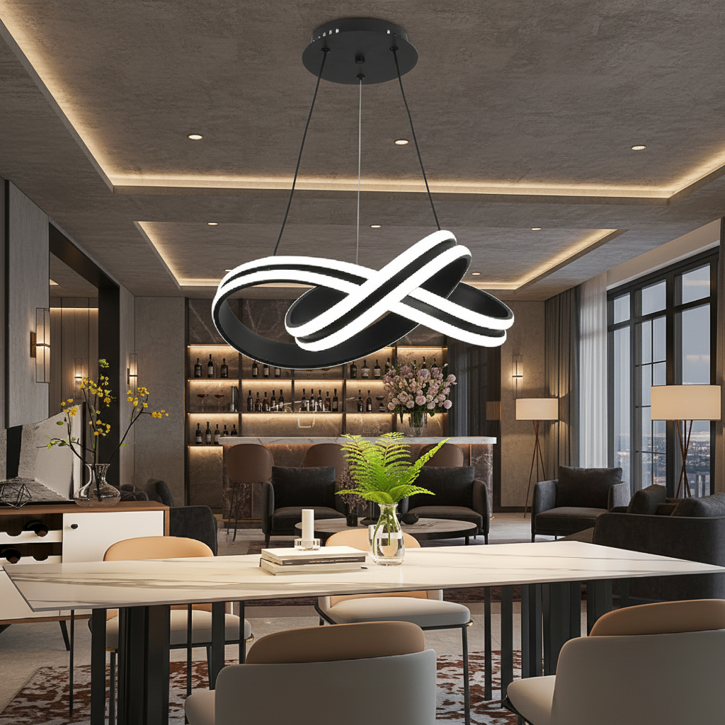 Závěsný LED lustr s dálkovým ovládáním INFINITY LOOP 61W, studené/teplé/neutrální světlo, stmívatelné, černé, výškově nastavitelné LED lustry s dálkovým ovládáním Výchozí název Alessandro Design