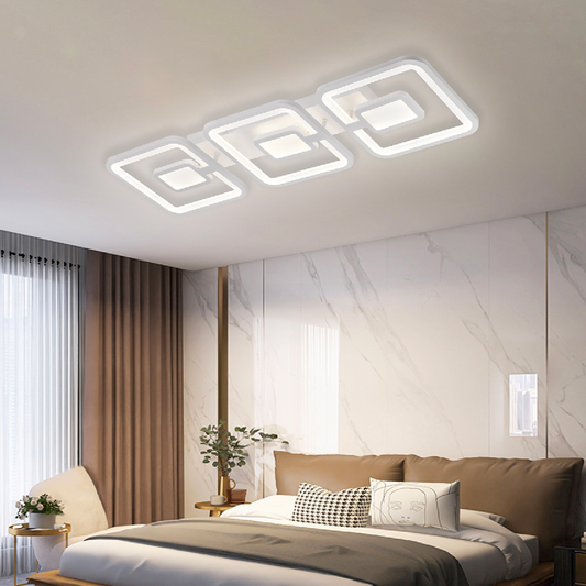 LED lustr s dálkovým ovládáním FELIX 87W, 3 čtverce, studené/teplé/neutrální světlo, stmívatelné, bílé LED lustry s dálkovým ovládáním Výchozí název Alessandro Design