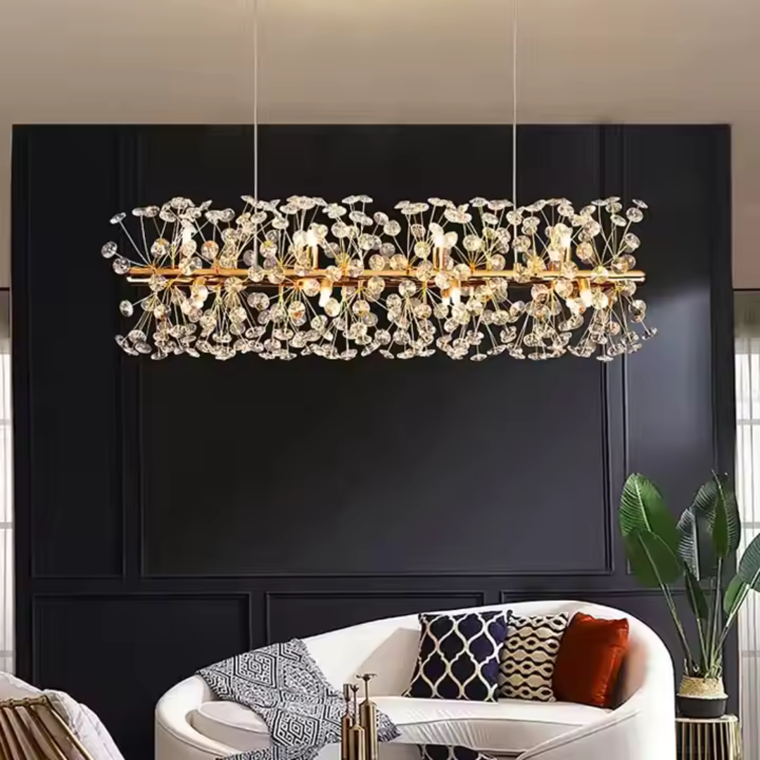 Křišťálový lustr MINUET 9x G9, délka 70 cm, lesklé zlato, nastavitelná výška Křišťálový lustr Výchozí název Alessandro Design
