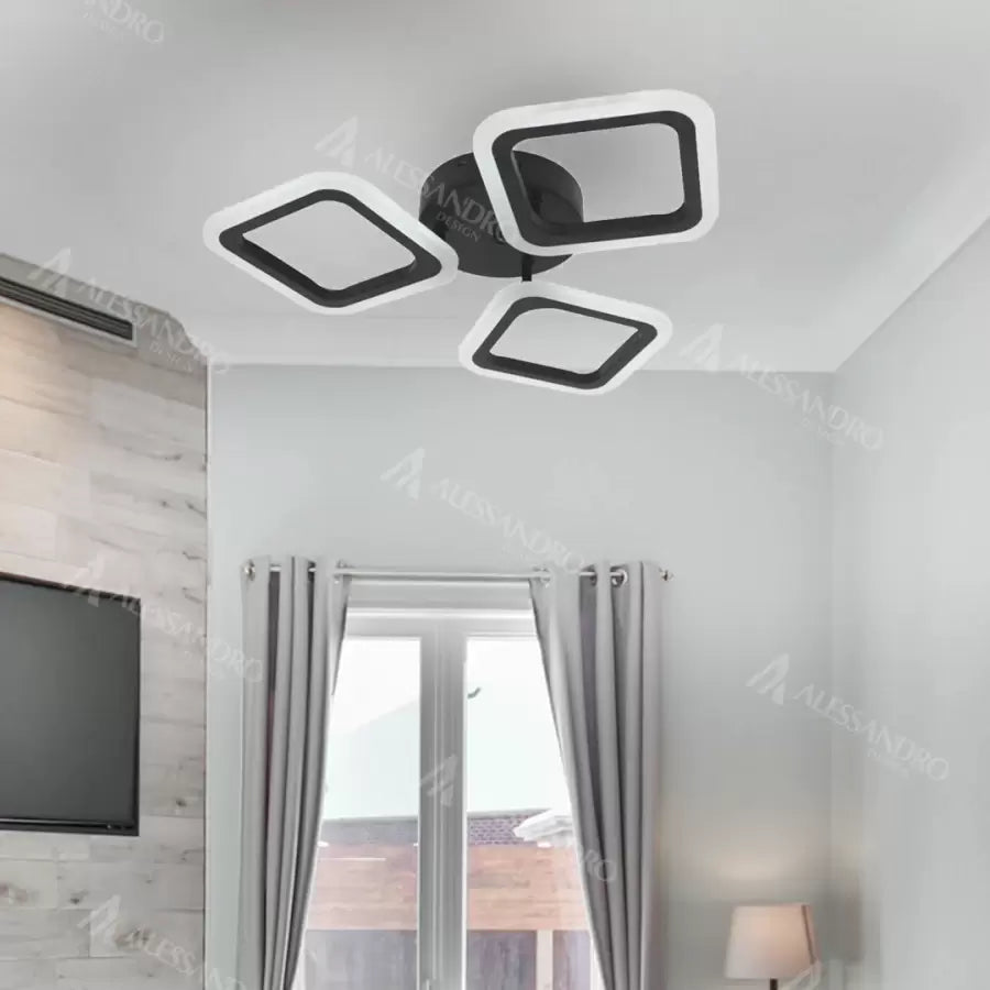 LED lustr PULSARIS 40W, 3 čtverce, studené/teplé/neutrální světlo, černé LED lustry Výchozí název Alessandro Design