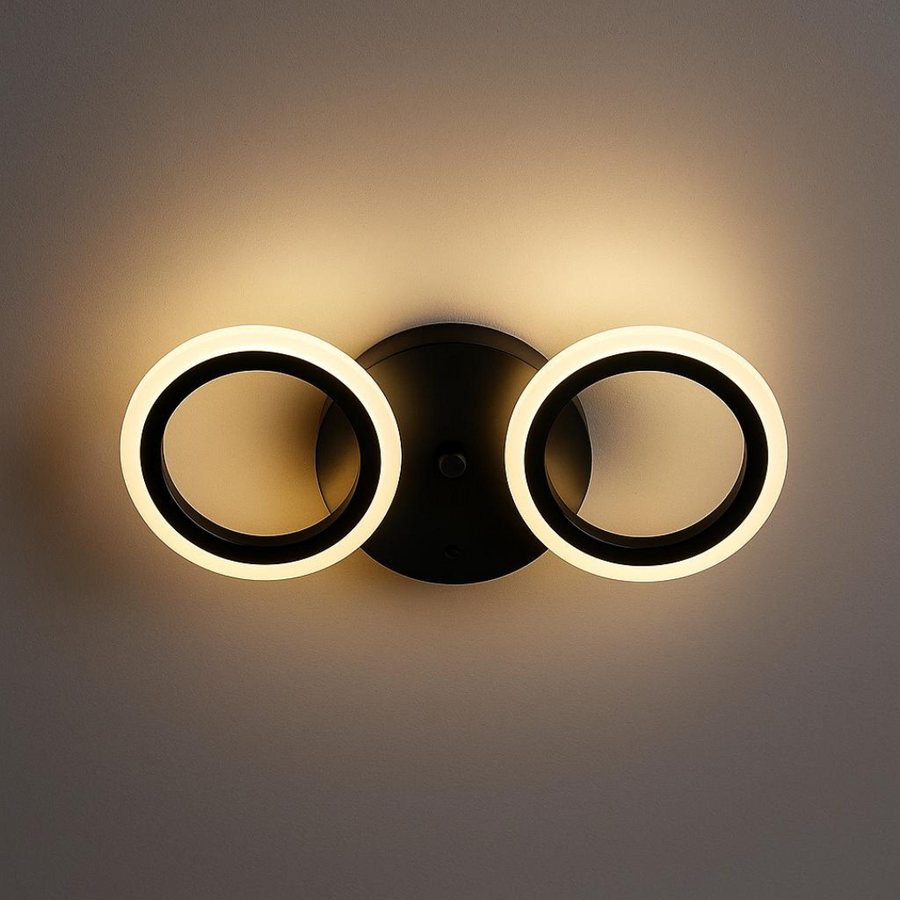 VELKÝ LED lustr 28W, 2 kruhy, studené/teplé/neutrální světlo, černý