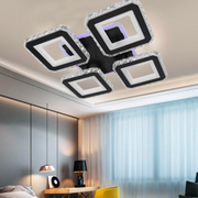 LED lustr s dálkovým ovládáním a krystalem LEILA RGB 69W, 4 čtverce, studené/teplé/neutrální světlo, stmívatelné, černé LED lustry s dálkovým ovládáním Výchozí název Alessandro Design