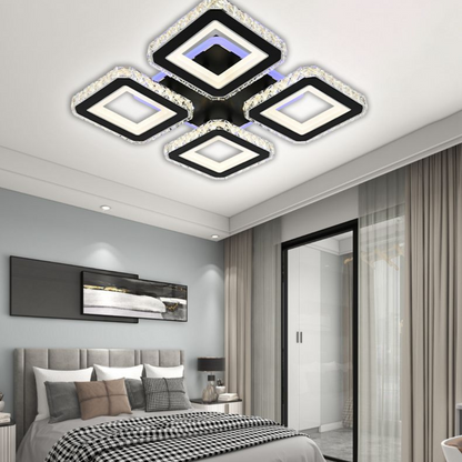 LED lustr s dálkovým ovládáním a krystalem LEILA RGB 69W, 4 čtverce, studené/teplé/neutrální světlo, stmívatelné, černé LED lustry s dálkovým ovládáním Výchozí název Alessandro Design