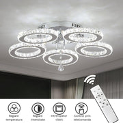 LED lustr s dálkovým ovládáním a křišťálovým ALANUBIS 80W, 5 kruhů, studené/teplé/neutrální světlo, stmívatelné, lesklý chrom Crystal LED lustry Výchozí název Alessandro Design