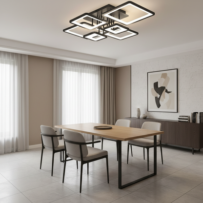 LED lustr s dálkovým ovládáním ELLA 120W, 6 čtverců, studené/teplé/neutrální světlo, stmívatelné, černé, kovové a akrylové LED lustry s dálkovým ovládáním Výchozí název Alessandro Design