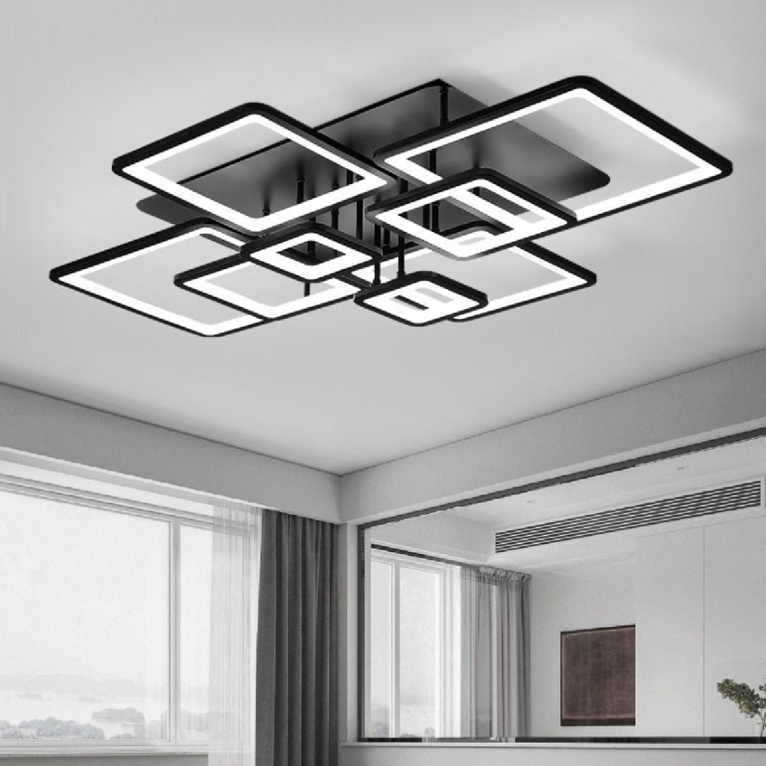 LED lustr s dálkovým ovládáním ELLA 186W, 8 čtverců, studené/teplé/neutrální světlo, stmívatelné, černé LED lustry s dálkovým ovládáním Výchozí název Alessandro Design