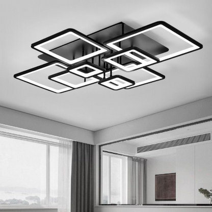 LED lustr s dálkovým ovládáním ELLA 186W, 8 čtverců, studené/teplé/neutrální světlo, stmívatelné, černé LED lustry s dálkovým ovládáním Výchozí název Alessandro Design