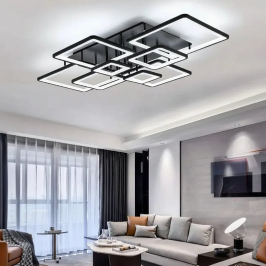 LED lustr s dálkovým ovládáním ELLA 186W, 8 čtverců, studené/teplé/neutrální světlo, stmívatelné, černé LED lustry s dálkovým ovládáním Výchozí název Alessandro Design