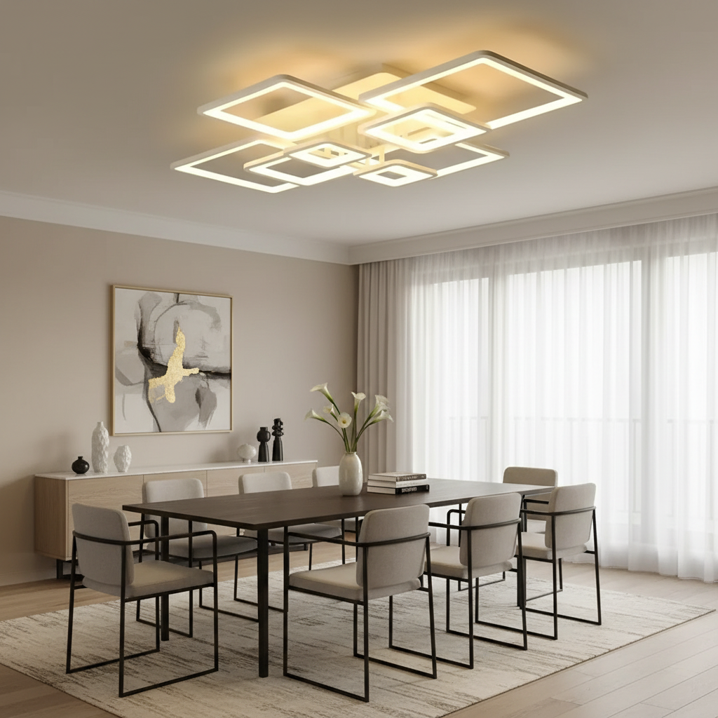 LED lustr s dálkovým ovládáním ELLA 187W, 8 čtverců, studené/teplé/neutrální světlo, stmívatelné, bílý LED lustr s dálkovým ovládáním Výchozí název Alessandro Design