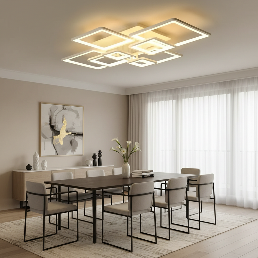 LED lustr s dálkovým ovládáním ELLA 187W, 8 čtverců, studené/teplé/neutrální světlo, stmívatelné, bílý LED lustr s dálkovým ovládáním Výchozí název Alessandro Design