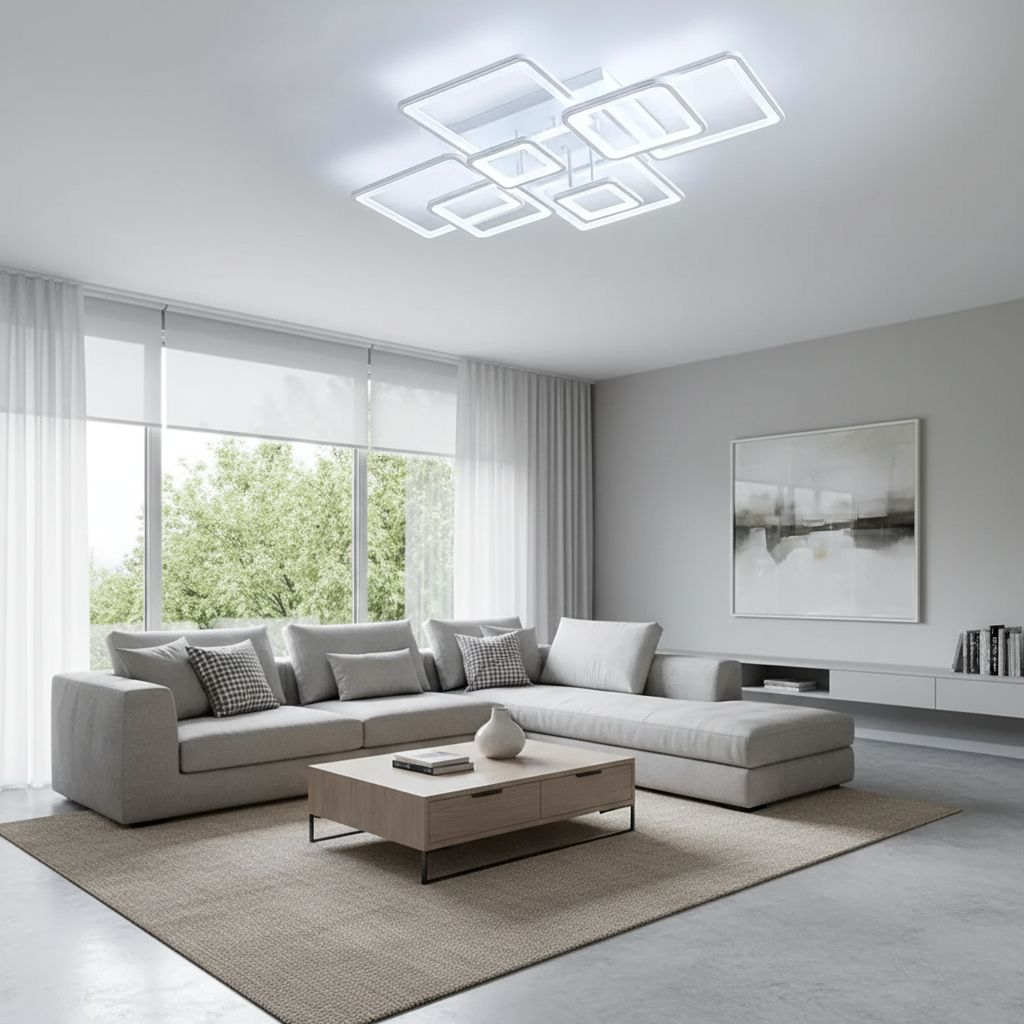 LED lustr s dálkovým ovládáním ELLA 187W, 8 čtverců, studené/teplé/neutrální světlo, stmívatelné, bílý LED lustr s dálkovým ovládáním Výchozí název Alessandro Design