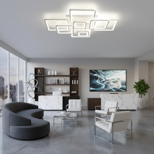 LED lustr s dálkovým ovládáním ELLA 187W, 8 čtverců, studené/teplé/neutrální světlo, stmívatelné, bílý LED lustr s dálkovým ovládáním Výchozí název Alessandro Design