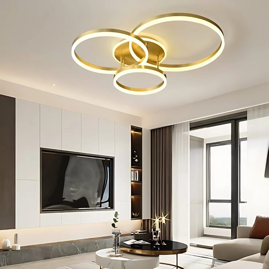 LED lustr s dálkovým ovládáním RIGA LILITH 68W, 3 kruhy, studené/teplé/neutrální světlo, stmívatelné, lesklé zlaté LED lustry s dálkovým ovládáním Výchozí název Alessandro Design