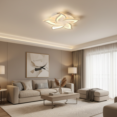 LED lustr s dálkovým ovládáním LOTUS 54W, 5 okvětních lístků, Studené/Teplé/Neutrální světlo, Stmívatelné, Bílá