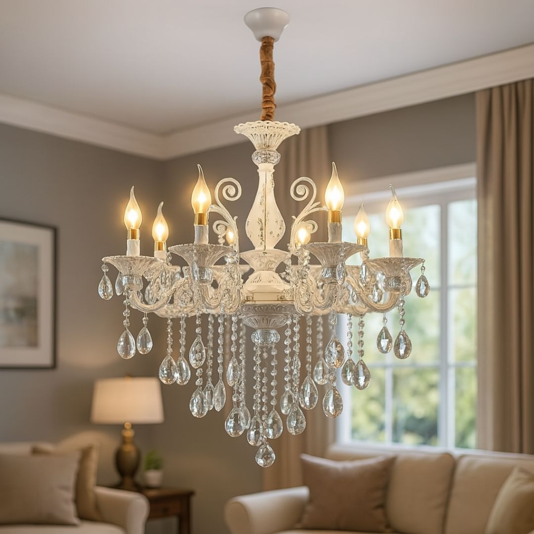 Křišťálový lustr SANSSOUCI Magno, 8xE14, Průměr 68cm, Bílý Klasické lustry Výchozí název Alessandro Design