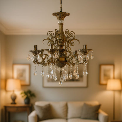 Křišťálový lustr SANSSOUCI Magno, 6xE14, průměr 62cm, starožitné mosazné klasické lustry Výchozí název Alessandro Design