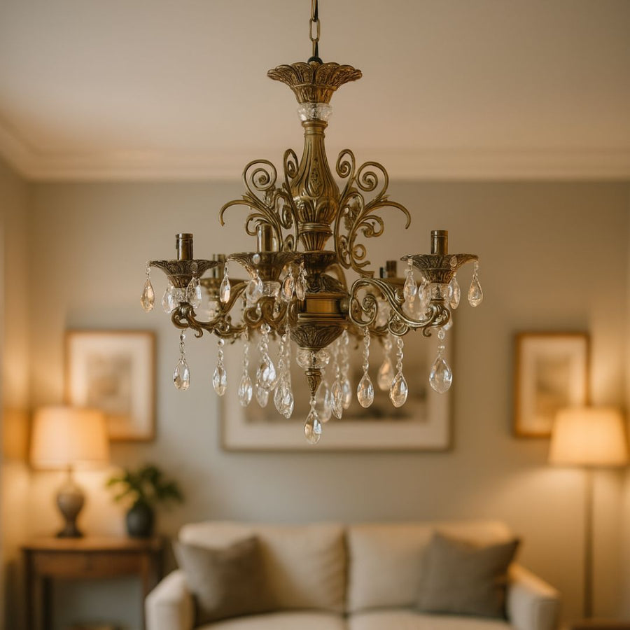 Křišťálový lustr SANSSOUCI Magno, 6xE14, průměr 62cm, starožitné mosazné klasické lustry Výchozí název Alessandro Design