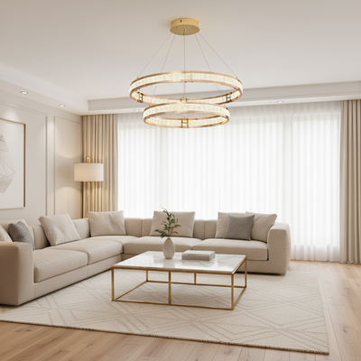 Křišťálový lustr, LINDERHOF Magno, 61W, Průměr 60cm, Studené/Teplé/Neutrální světlo, Zlato, Nastavitelná výška