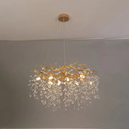 Křišťálový lustr WALTZ Rhapsody, 6x G9, zlatý, 45 cm, nastavitelná výška, kovové a křišťálové křišťálové lustry Výchozí název Alessandro Design