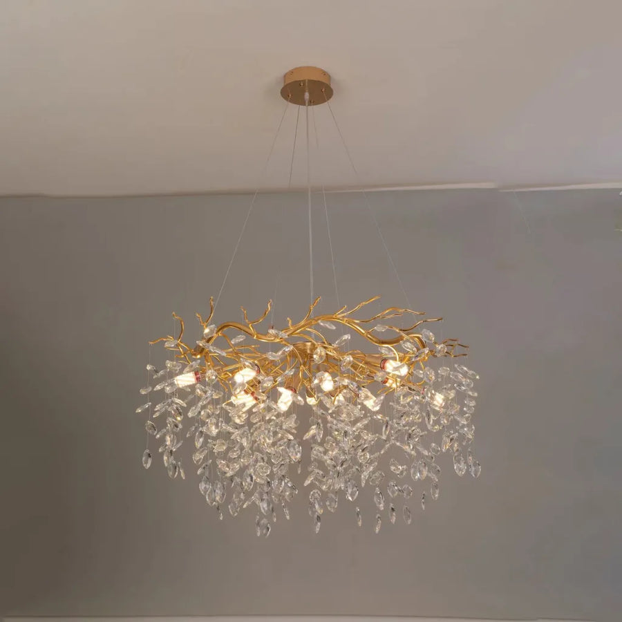 Křišťálový lustr WALTZ Rhapsody, 6x G9, zlatý, 45 cm, nastavitelná výška, kovové a křišťálové křišťálové lustry Výchozí název Alessandro Design