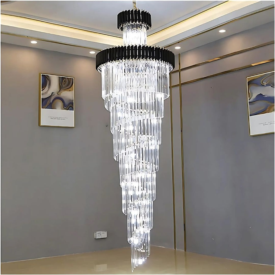 Candelabru Cristal CC900/600X1800, 27xE14, Diametru 60cm, Inaltime 180cm, Auriu Lucios si Negru, Inaltime Reglabila, Design Elegant Candelabre Cristal Default Title Alessandro Design