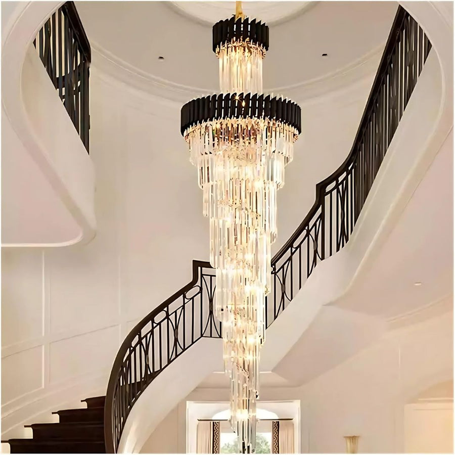 Candelabru Cristal CC900/600X1800, 27xE14, Diametru 60cm, Inaltime 180cm, Auriu Lucios si Negru, Inaltime Reglabila, Design Elegant Candelabre Cristal Default Title Alessandro Design