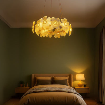 LED křišťálový lustr, Cadenza Allegro 40W, průměr 48 cm, nastavitelná výška, zlatá, teplé/studené/neutrální světlo 3000K/4000K/6000K, kov a křišťál