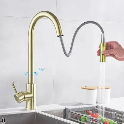 Kuchyňská baterie s výsuvnou sprchou, dotyková baterie pro zapnutí/vypnutí, SUS304 Nerezová ocel, CF/TOUCH/3 Kuchyňské baterie Výchozí název Alessandro Design