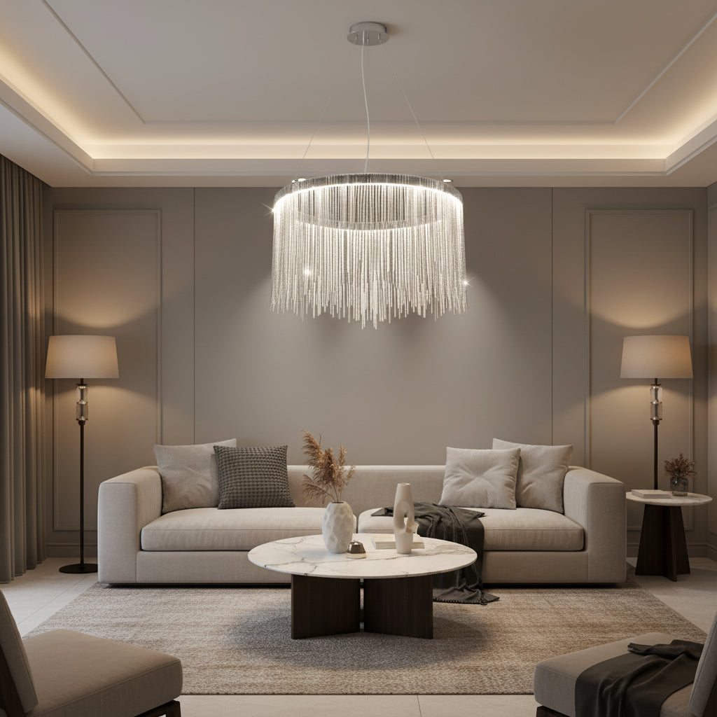 Závěsný LED lustr s dálkovým ovládáním ILLUMINA MAGNUS, 38W, studené/teplé/neutrální světlo, stmívatelný, stříbrný Moderní svícen Výchozí název Alessandro Design