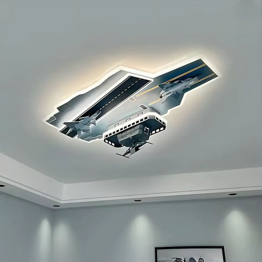 Lustra LED PORTAVION pentru copii, 128W, lumina Rece/Calda/Neutra, Gri Aeronautic Lustre Copii Default Title Alessandro Design