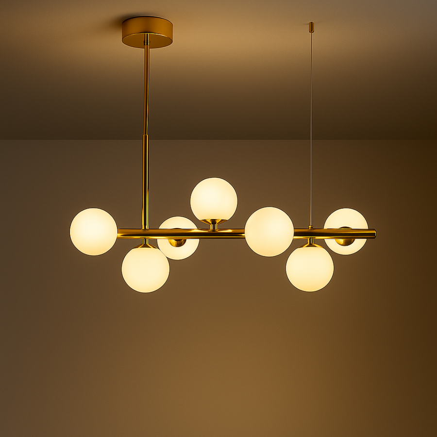 Moderní lustr LOFT Pavilion, 7x G9, zlatý, kov, výškově nastavitelný Moderní lustry Výchozí název Alessandro Design
