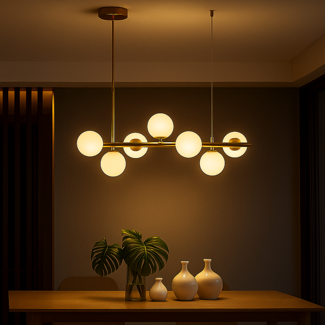 Moderní lustr LOFT Pavilion, 7x G9, zlatý, kov, výškově nastavitelný Moderní lustry Výchozí název Alessandro Design