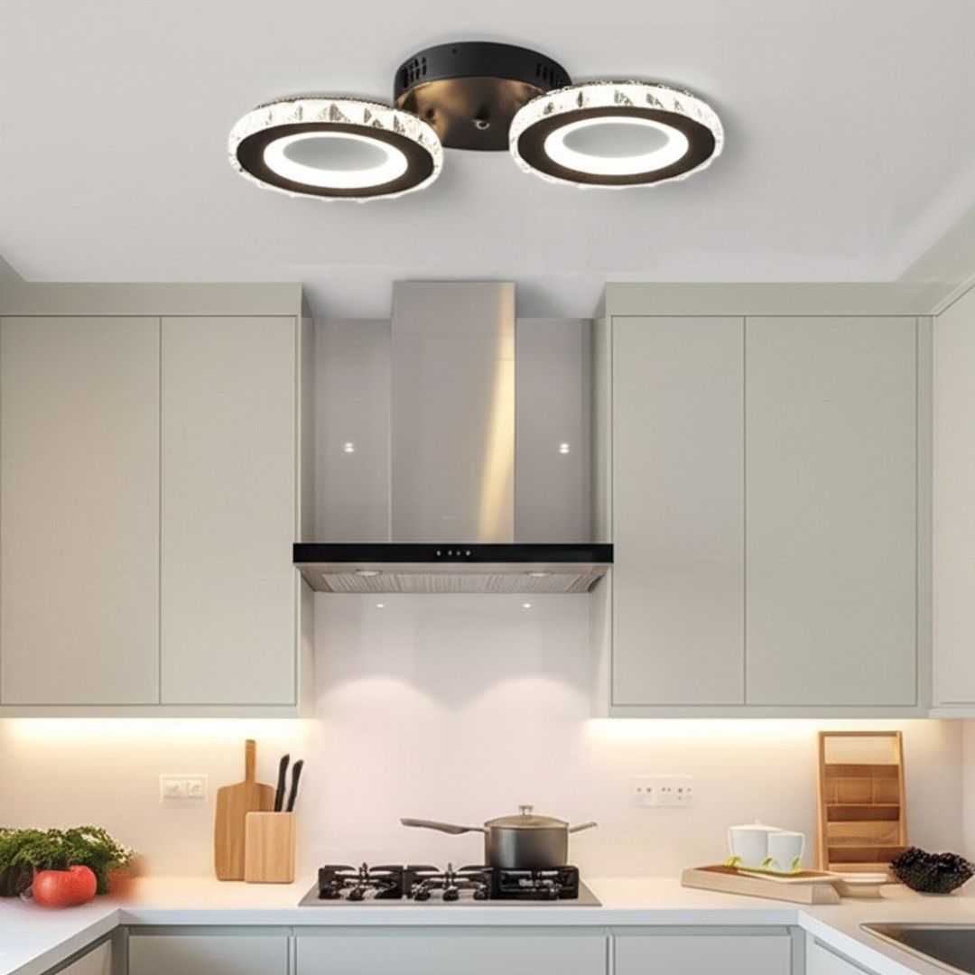 LED lustr s dálkovým ovládáním a krystalem NOVA ROTONDA 32W, 2 kruhy, studené/teplé/neutrální světlo, stmívatelné, černé křišťálové LED lustry Výchozí název Alessandro Design