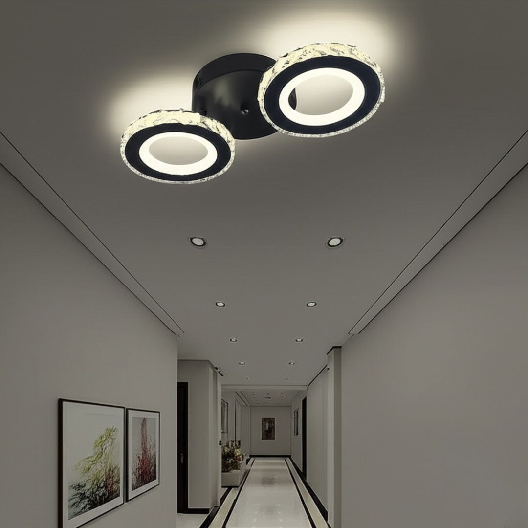 LED lustr s dálkovým ovládáním a krystalem NOVA ROTONDA 32W, 2 kruhy, studené/teplé/neutrální světlo, stmívatelné, černé křišťálové LED lustry Výchozí název Alessandro Design
