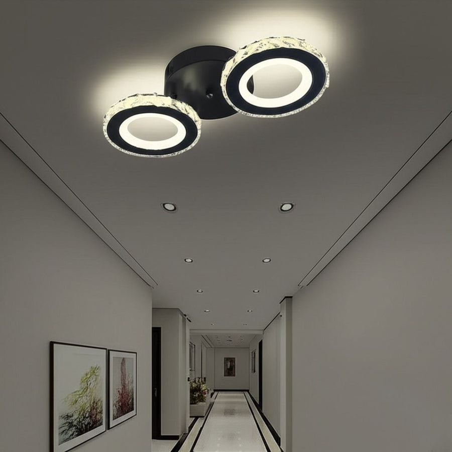LED lustr s dálkovým ovládáním a krystalem NOVA ROTONDA 32W, 2 kruhy, studené/teplé/neutrální světlo, stmívatelné, černé křišťálové LED lustry Výchozí název Alessandro Design